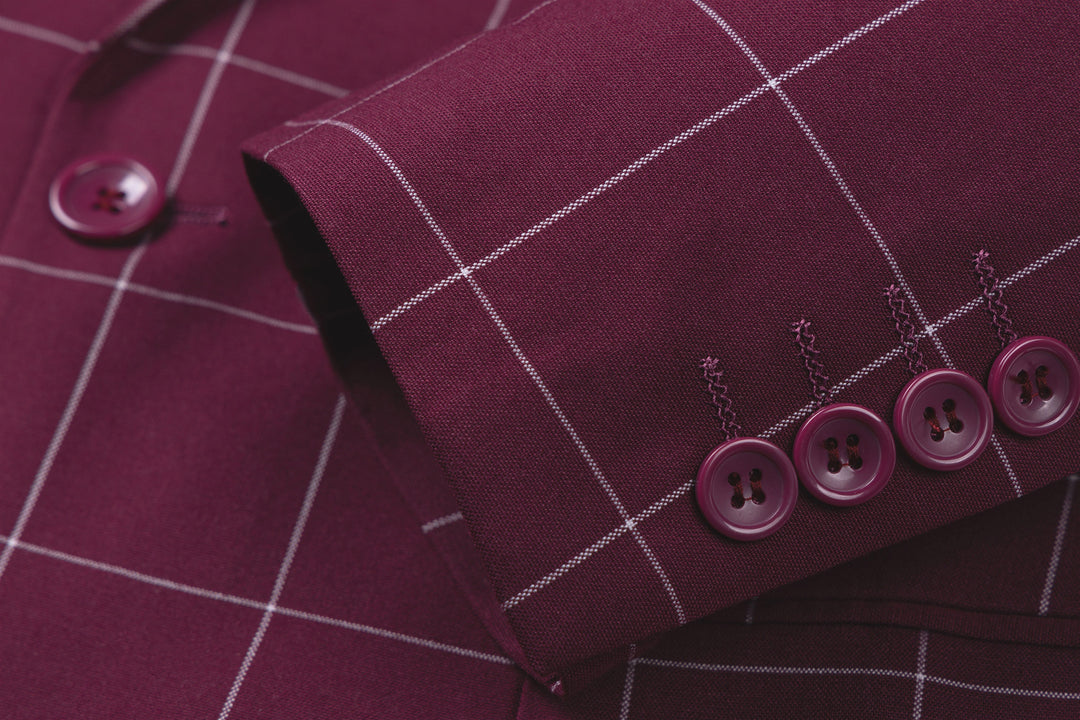 Bllmen Burgundy 3 Pieces Mens Suit Peak Lapel Tuxedos ST017