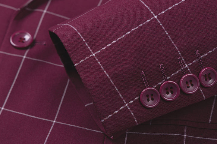 Bllmen Burgundy 3 Pieces Mens Suit Peak Lapel Tuxedos ST017