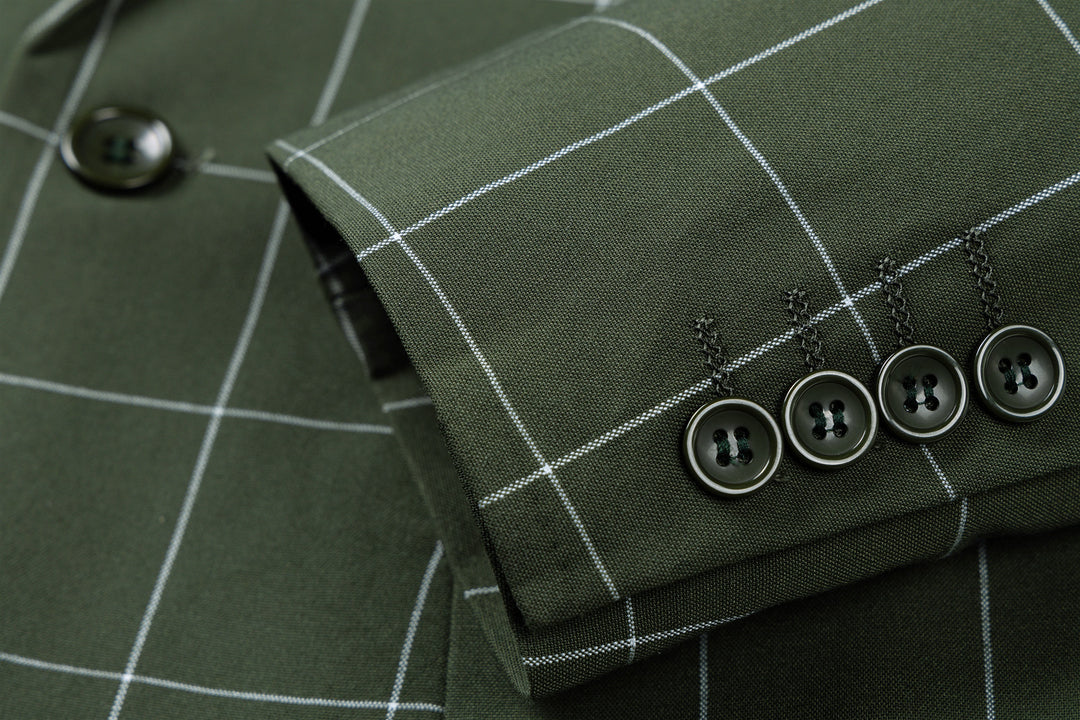 Bllmen Olive Green 3 Pieces Mens Suit Peak Lapel Tuxedos ST017