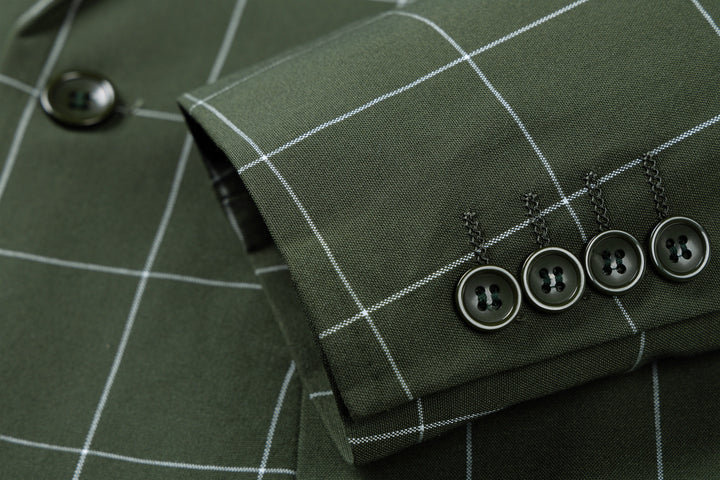 Bllmen Olive Green 3 Pieces Mens Suit Peak Lapel Tuxedos ST017