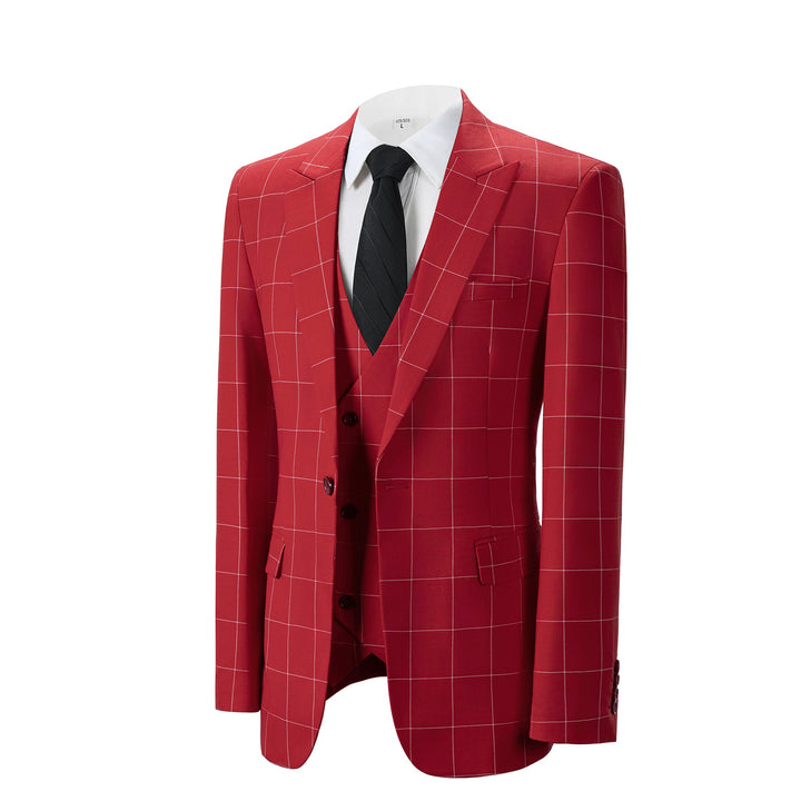 Bllmen Red 3 Pieces Mens Suit Peak Lapel Tuxedos ST017