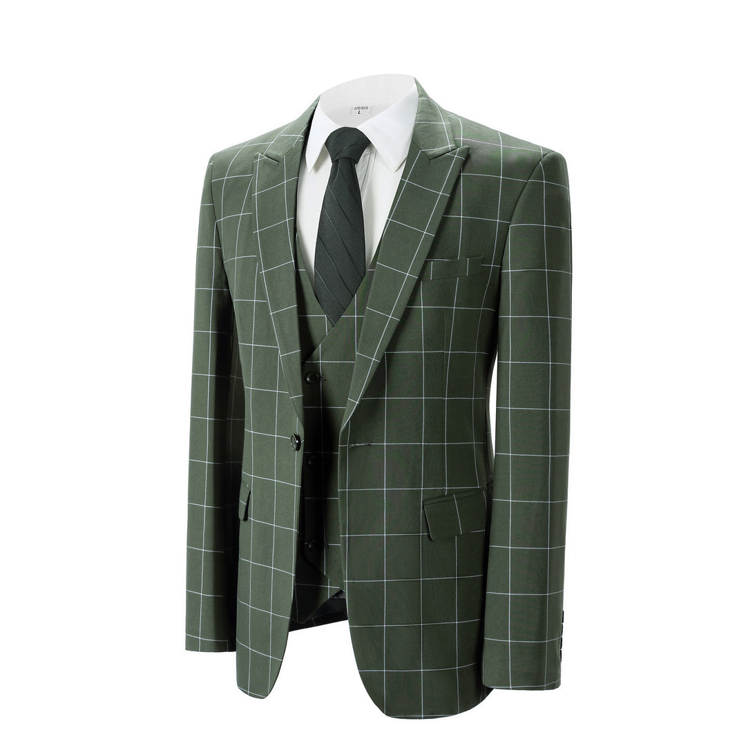 Bllmen Olive Green 3 Pieces Mens Suit Peak Lapel Tuxedos ST017