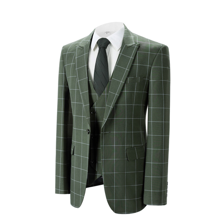 Bllmen Olive Green 3 Pieces Mens Suit Peak Lapel Tuxedos ST017