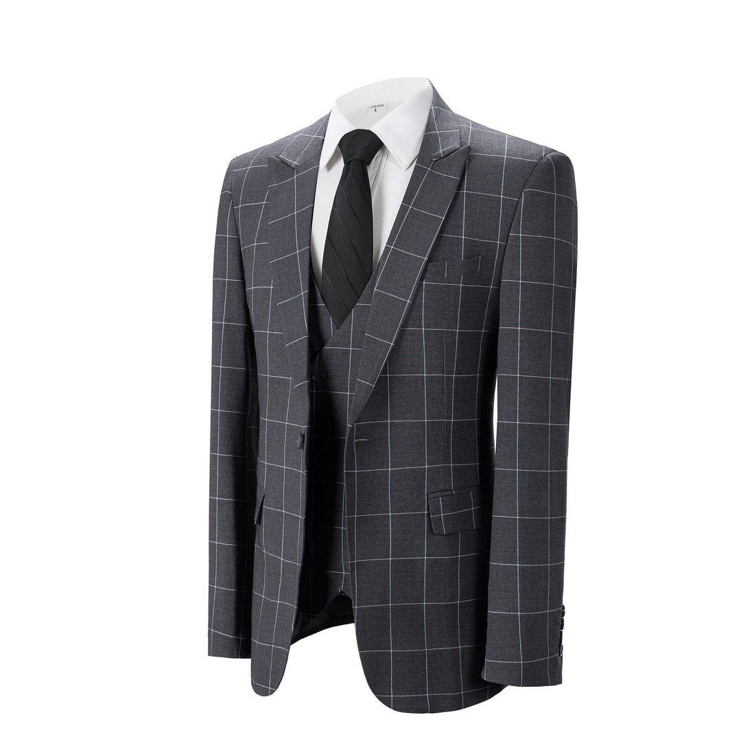 Bllmen Grey 3 Pieces Mens Suit Peak Lapel Tuxedos ST017