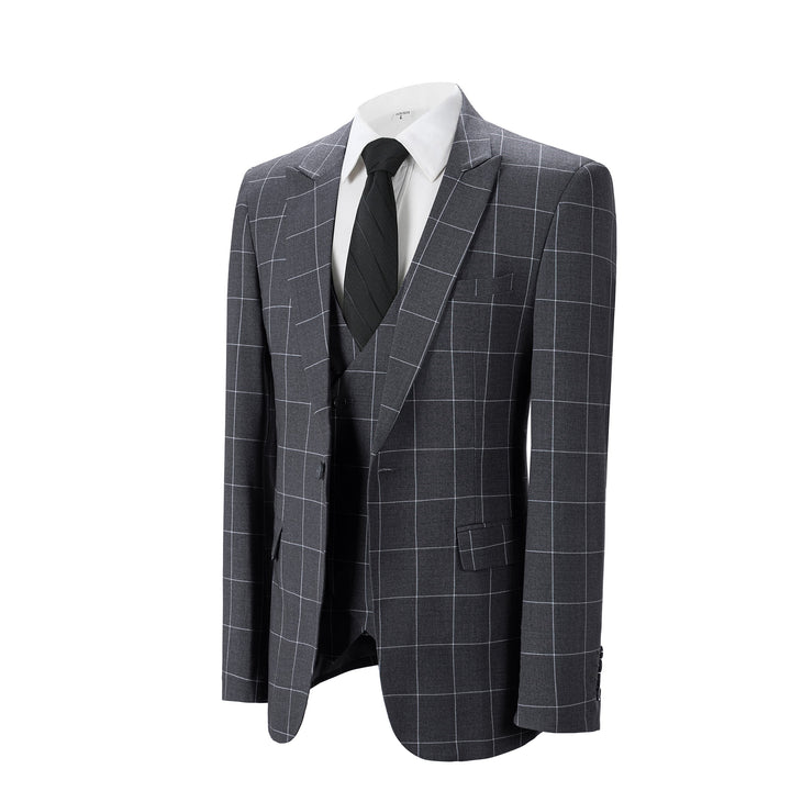 Bllmen Grey 3 Pieces Mens Suit Peak Lapel Tuxedos ST017