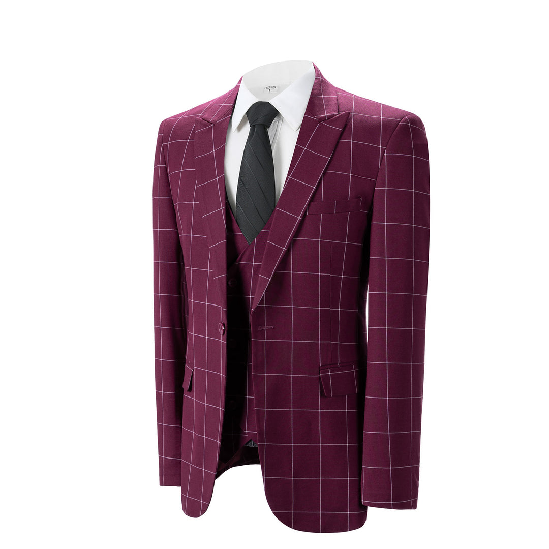 Bllmen Burgundy 3 Pieces Mens Suit Peak Lapel Tuxedos ST017
