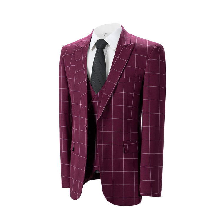 Bllmen Burgundy 3 Pieces Mens Suit Peak Lapel Tuxedos ST017