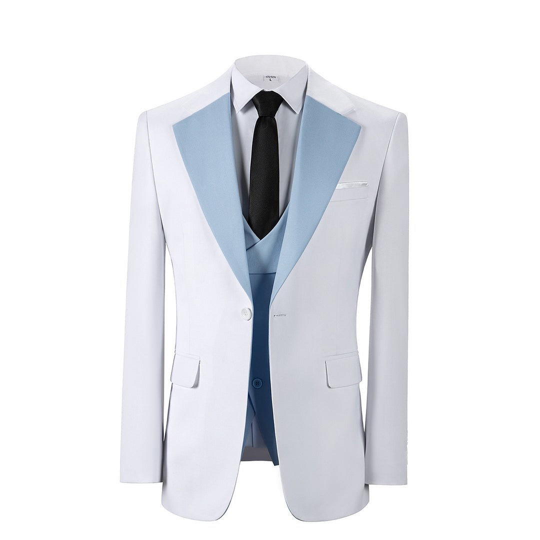 Bllmen Light Blue 3 Pieces Mens Suit Notch Lapel Tuxedos ST011