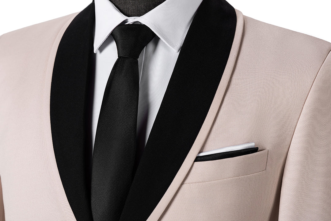 Bllmen Beige 3 Pieces Mens Suit Shawl Lapel Tuxedos ST004