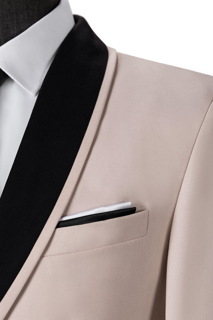 Bllmen Beige 3 Pieces Mens Suit Shawl Lapel Tuxedos ST004