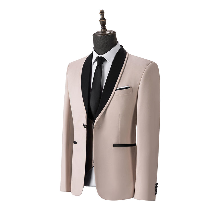 Bllmen Beige 3 Pieces Mens Suit Shawl Lapel Tuxedos ST004