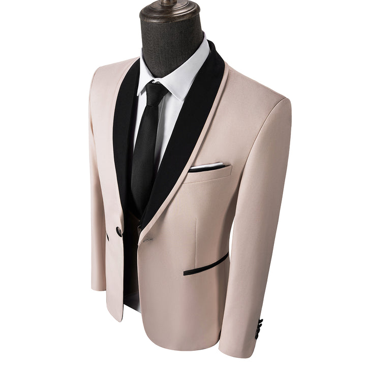 Bllmen Beige 3 Pieces Mens Suit Shawl Lapel Tuxedos ST004