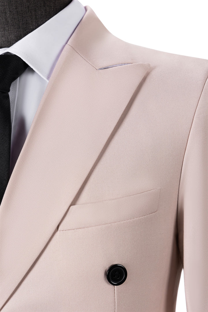 Bllmen Beige 2 Pieces Solid Peak Lapel Men's Suit ST002