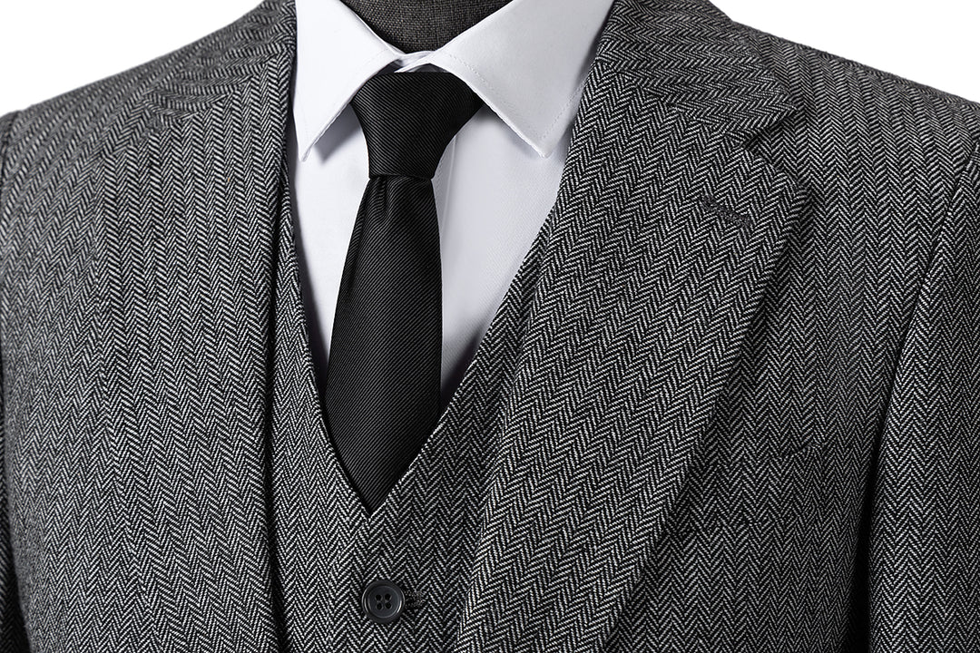 Bllmen Grey 3 Pieces Mens Suit Notch Lapel Tuxedos ST008