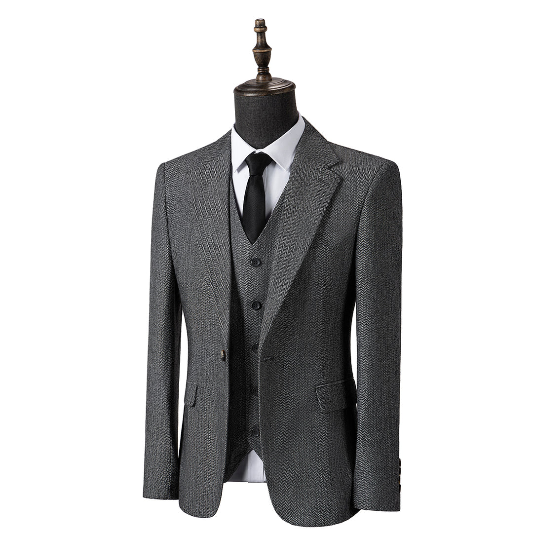 Bllmen Grey 3 Pieces Mens Suit Notch Lapel Tuxedos ST008