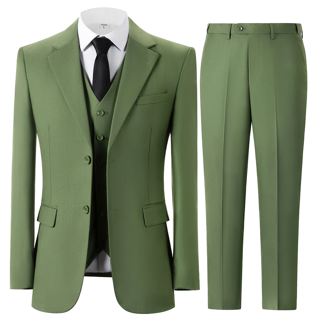 Bllmen Olive Green 3 Pieces Mens Suit Notch Lapel Tuxedos ST006