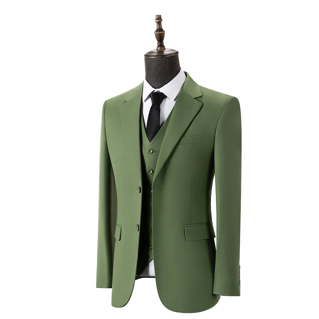 Bllmen Olive Green 3 Pieces Mens Suit Notch Lapel Tuxedos ST006