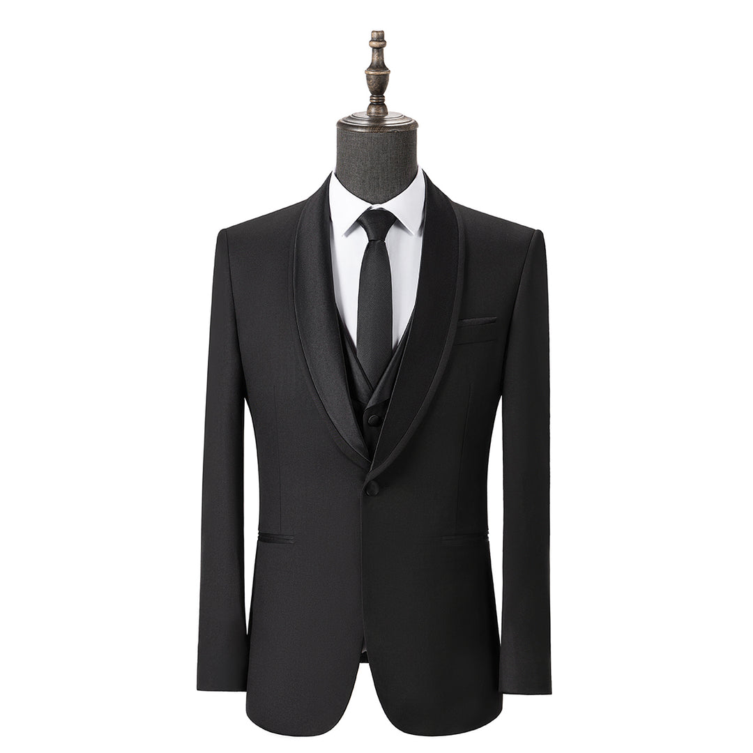 Bllmen Black 3 Pieces Mens Suit Shawl Lapel Tuxedos ST004