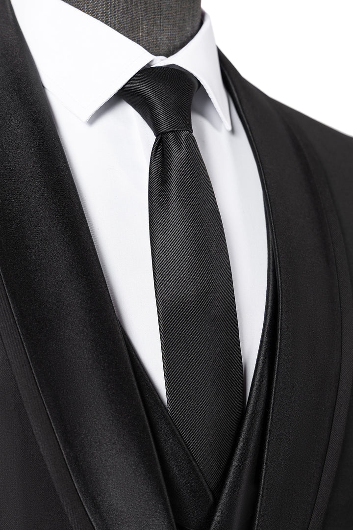 Bllmen Black 3 Pieces Mens Suit Shawl Lapel Tuxedos ST004