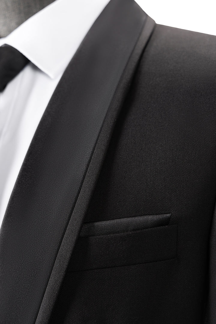 Bllmen Black 3 Pieces Mens Suit Shawl Lapel Tuxedos ST004