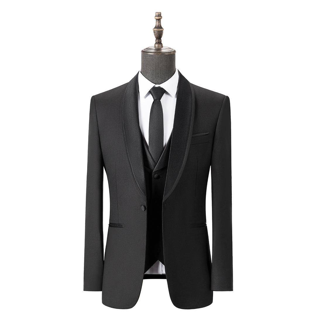 Bllmen Black 3 Pieces Mens Suit Shawl Lapel Tuxedos ST004