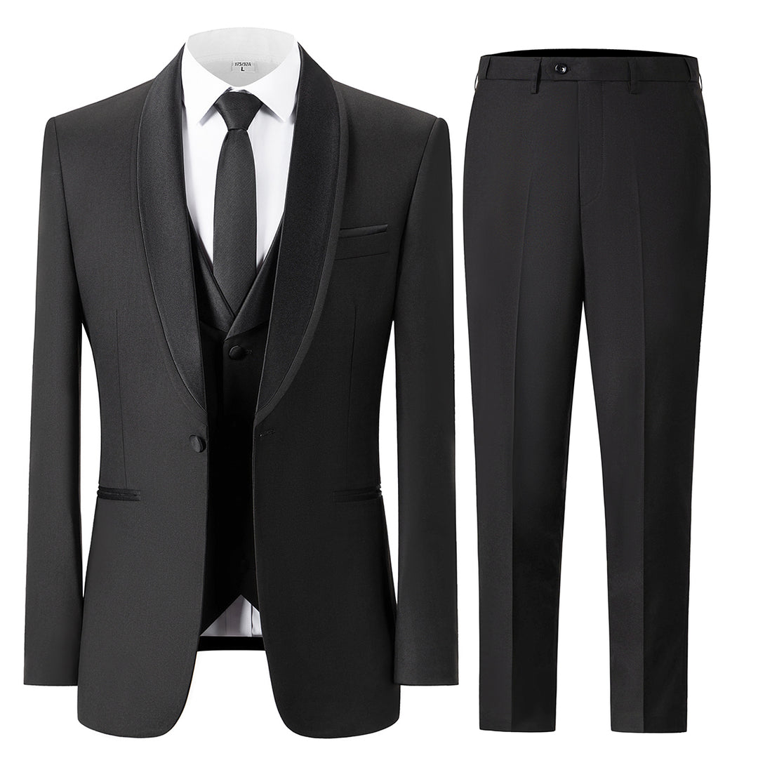 Bllmen Black 3 Pieces Mens Suit Shawl Lapel Tuxedos ST004
