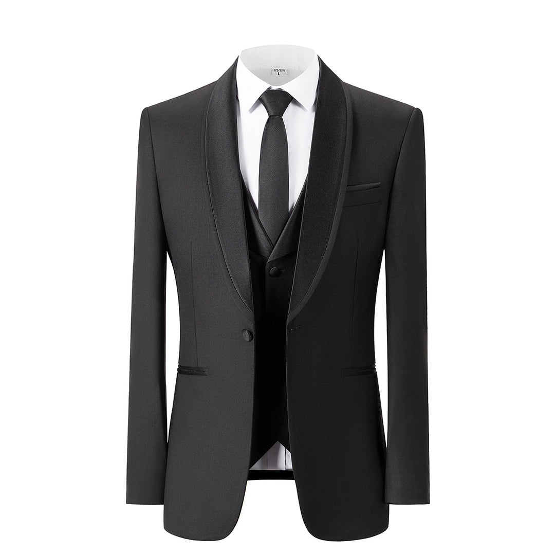 Bllmen Black 3 Pieces Mens Suit Shawl Lapel Tuxedos ST004