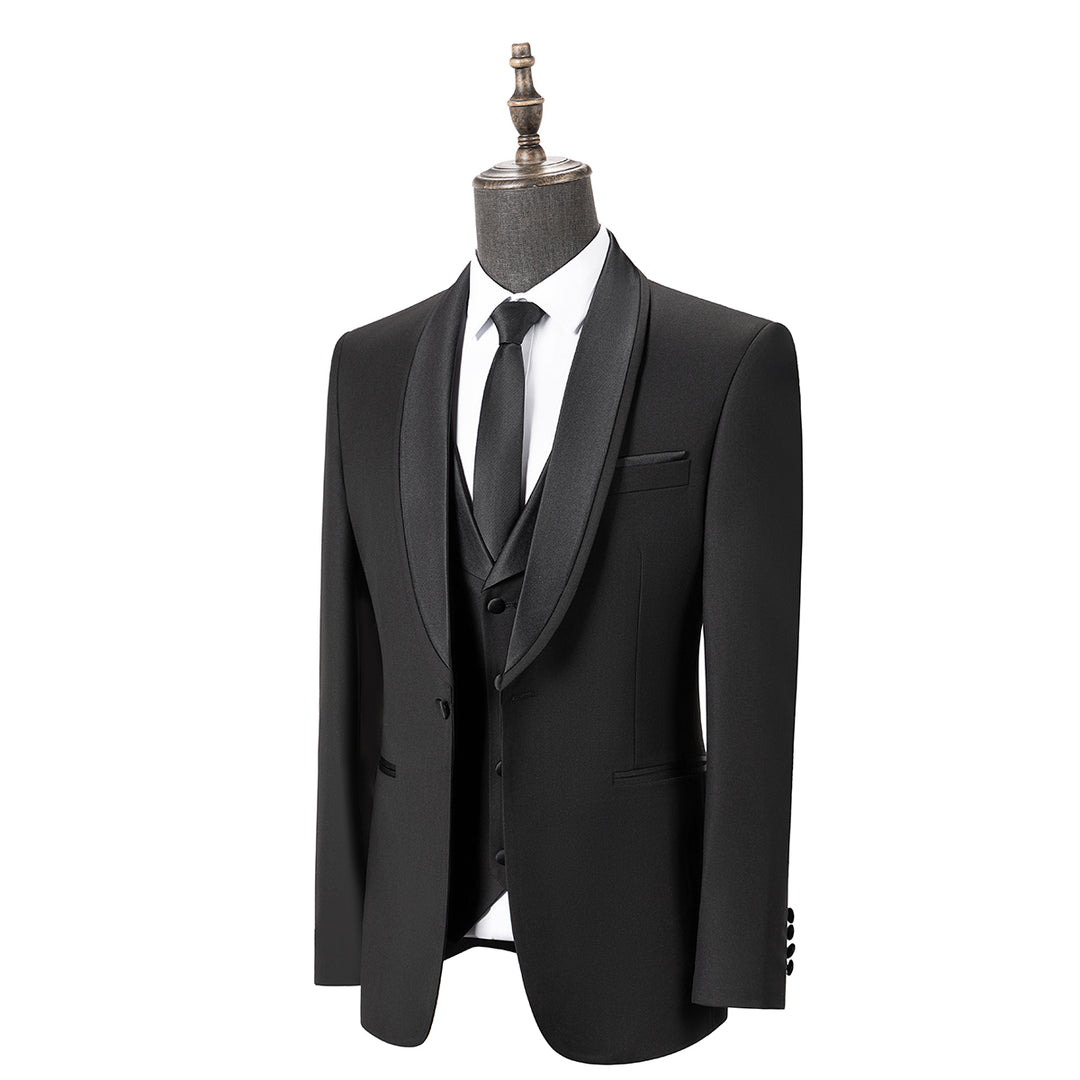 Bllmen Black 3 Pieces Mens Suit Shawl Lapel Tuxedos ST004