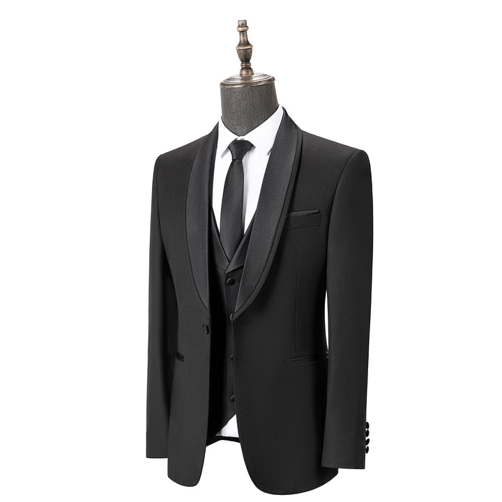 Bllmen Black 3 Pieces Mens Suit Shawl Lapel Tuxedos ST004
