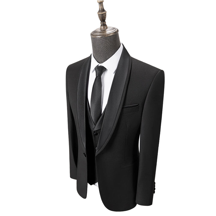 Bllmen Black 3 Pieces Mens Suit Shawl Lapel Tuxedos ST004