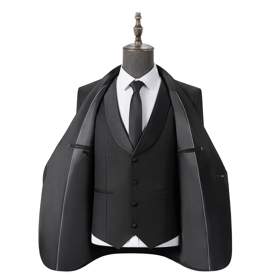 Bllmen Black 3 Pieces Mens Suit Shawl Lapel Tuxedos ST004