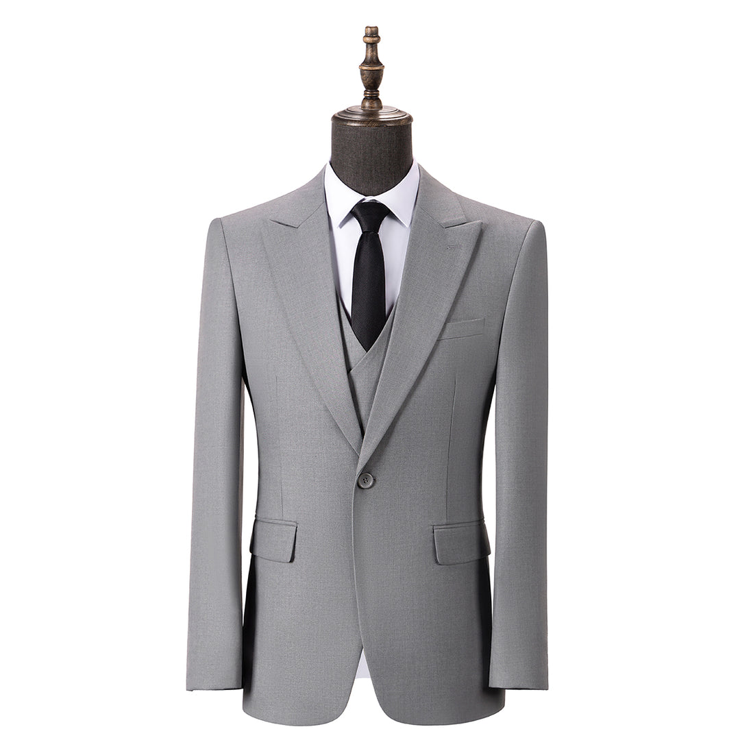 Bllmen Silver 3 Pieces Mens Suit Peak Lapel Tuxedos ST005