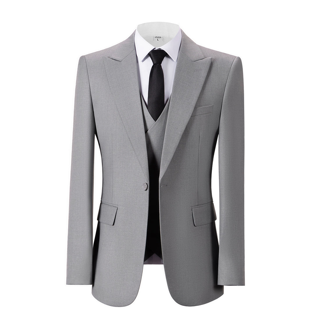 Bllmen Silver 3 Pieces Mens Suit Peak Lapel Tuxedos ST005