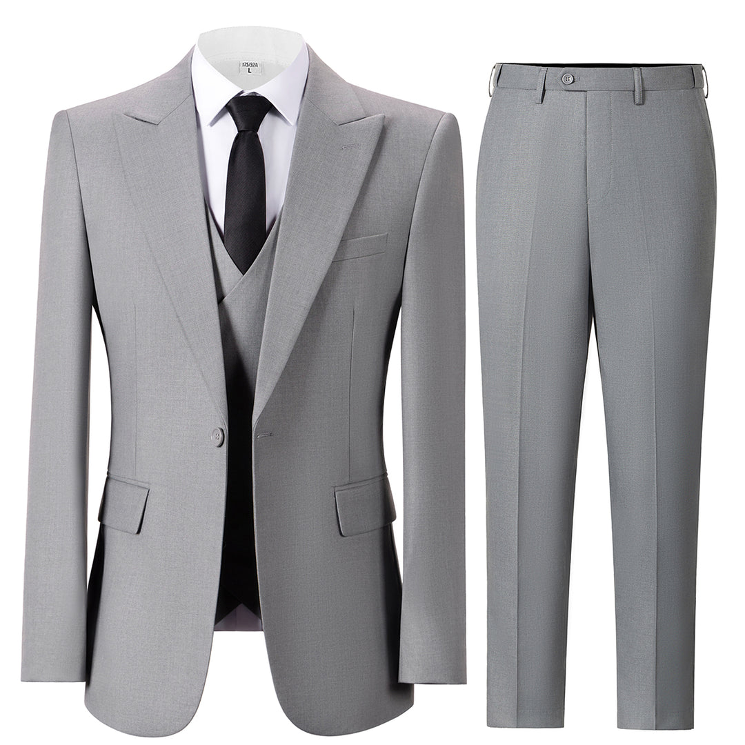 Bllmen Silver 3 Pieces Mens Suit Peak Lapel Tuxedos ST005