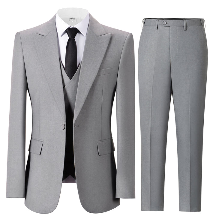 Bllmen Silver 3 Pieces Mens Suit Peak Lapel Tuxedos ST005