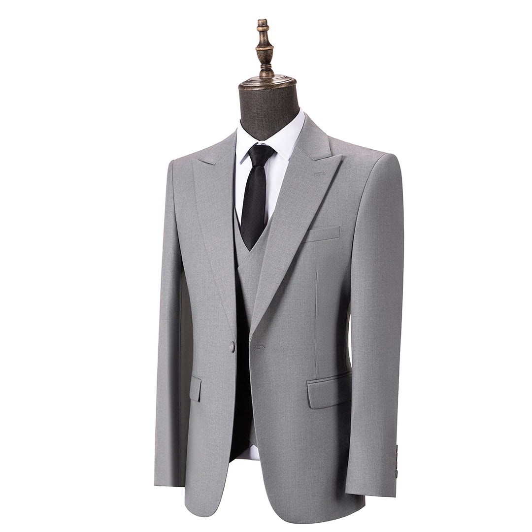 Bllmen Silver 3 Pieces Mens Suit Peak Lapel Tuxedos ST005