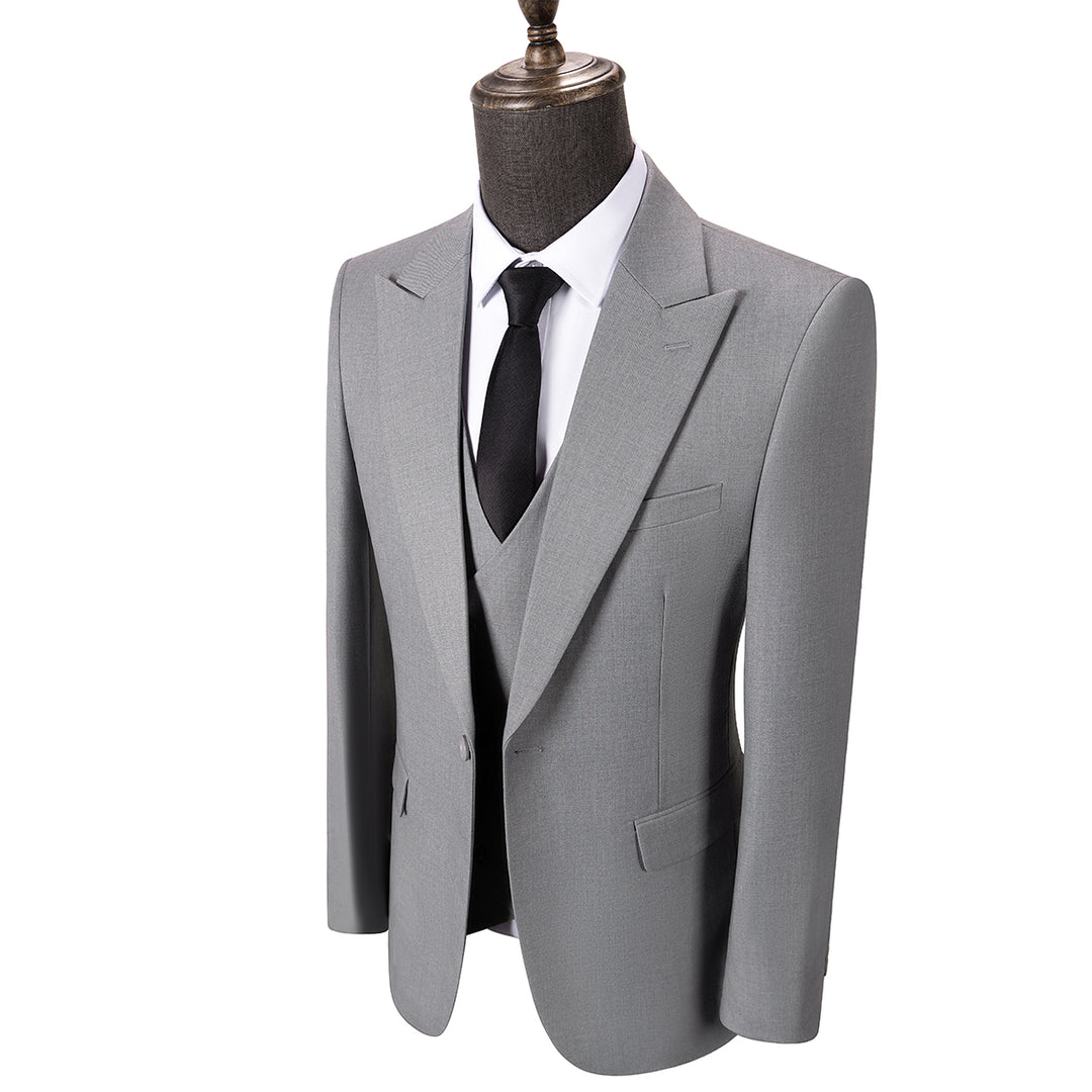 Bllmen Silver 3 Pieces Mens Suit Peak Lapel Tuxedos ST005
