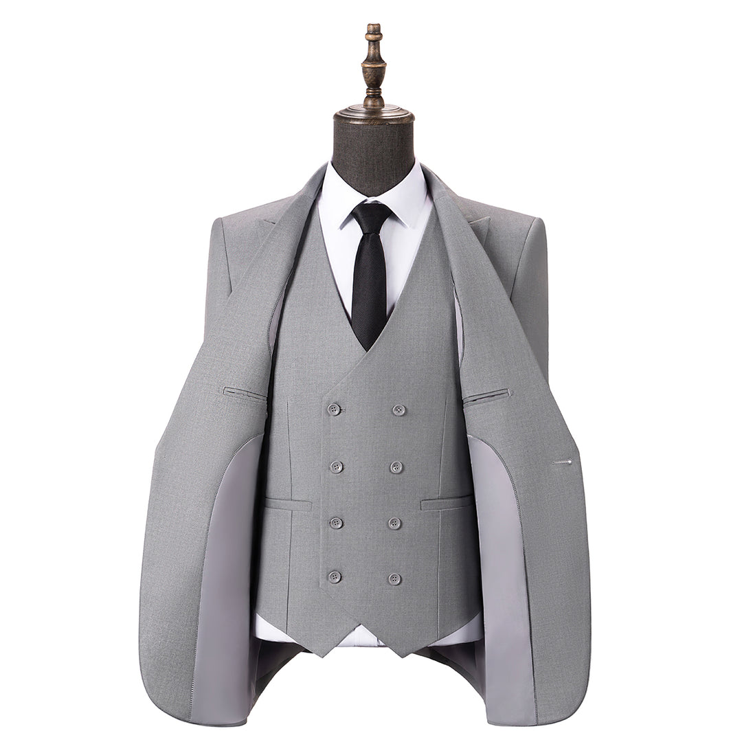 Bllmen Silver 3 Pieces Mens Suit Peak Lapel Tuxedos ST005
