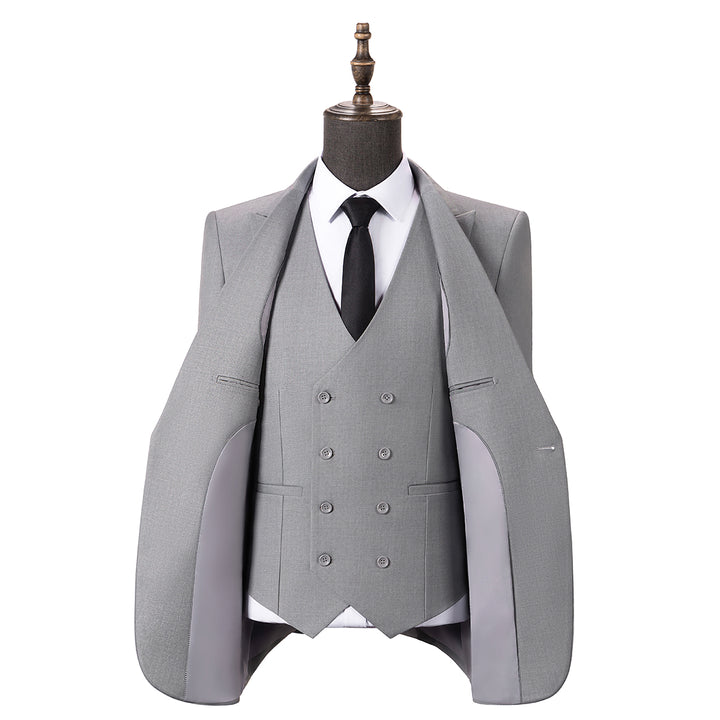 Bllmen Silver 3 Pieces Mens Suit Peak Lapel Tuxedos ST005