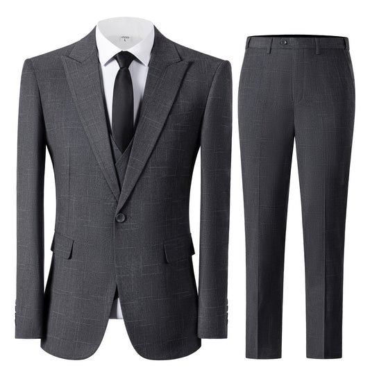 Bllmen Grey 3 Pieces Mens Suit Peak Lapel Tuxedos ST019