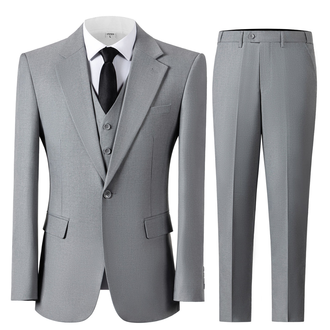 Bllmen Silver 3 Pieces Mens Suit Notch Lapel Tuxedos ST003