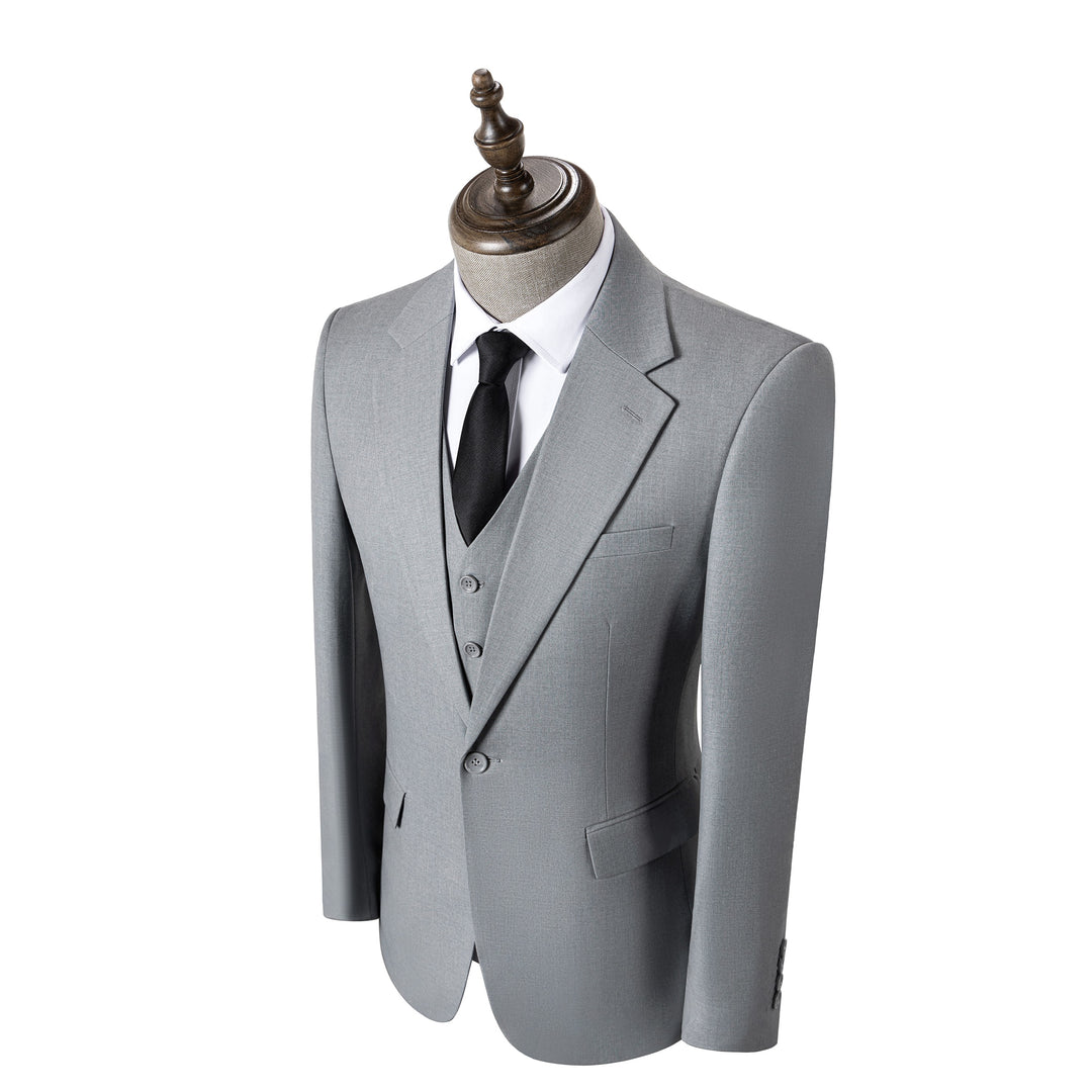 Bllmen Silver 3 Pieces Mens Suit Notch Lapel Tuxedos ST003