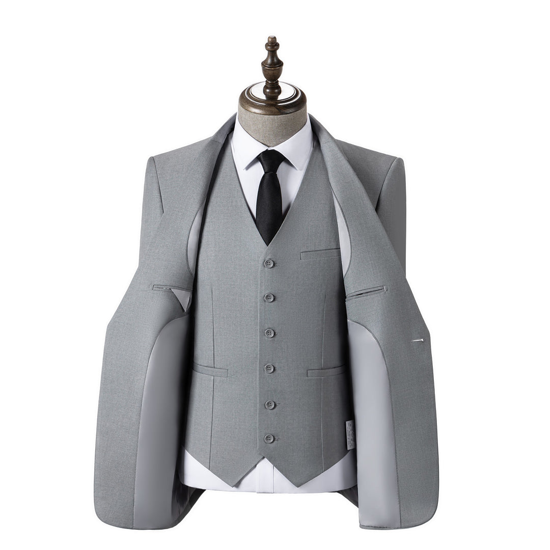 Bllmen Silver 3 Pieces Mens Suit Notch Lapel Tuxedos ST003
