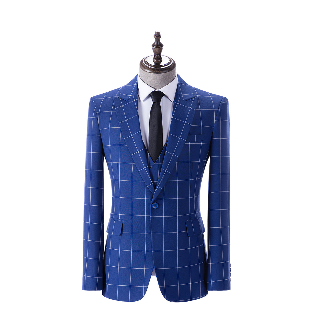 Bllmen Royal Blue 3 Pieces Mens Suit Peak Lapel Tuxedos ST017