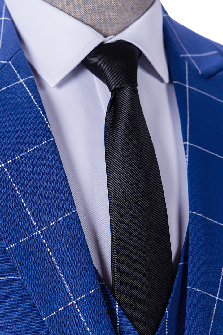 Bllmen Royal Blue 3 Pieces Mens Suit Peak Lapel Tuxedos ST017