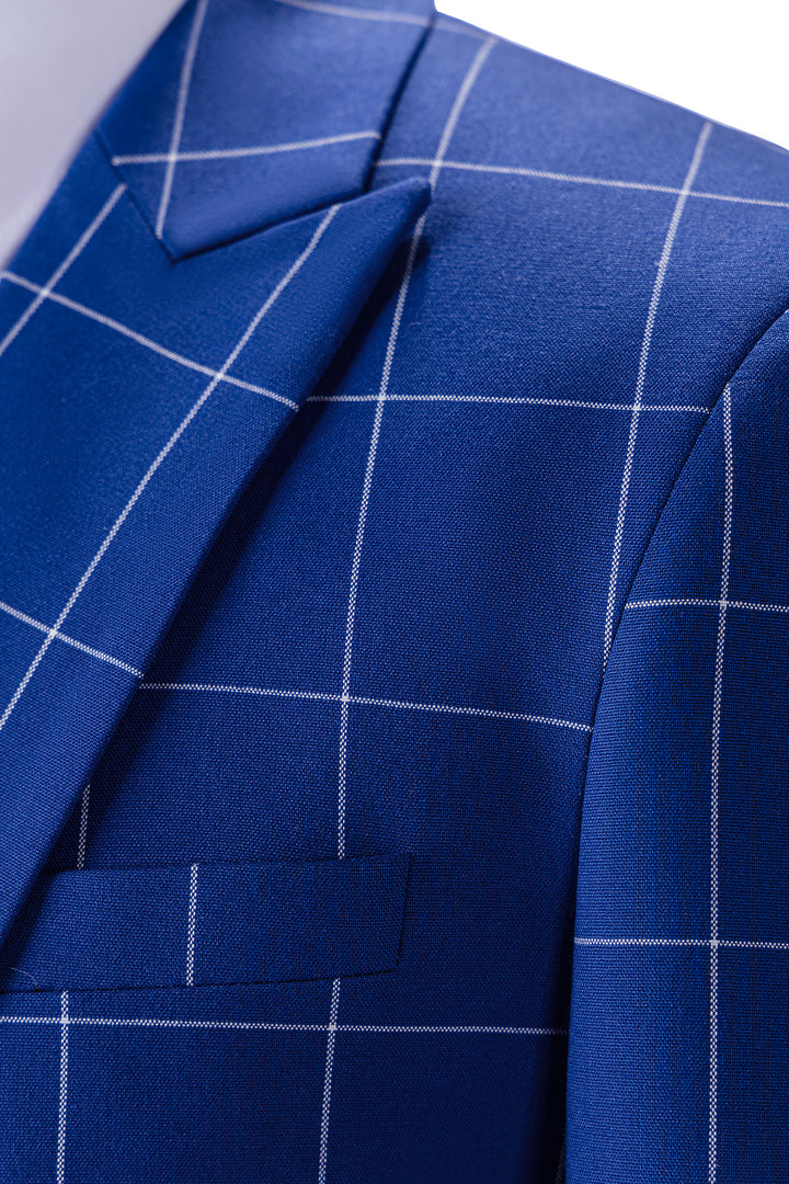 Bllmen Royal Blue 3 Pieces Mens Suit Peak Lapel Tuxedos ST017