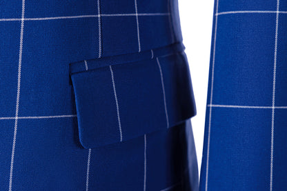 Bllmen Royal Blue 3 Pieces Mens Suit Peak Lapel Tuxedos ST017