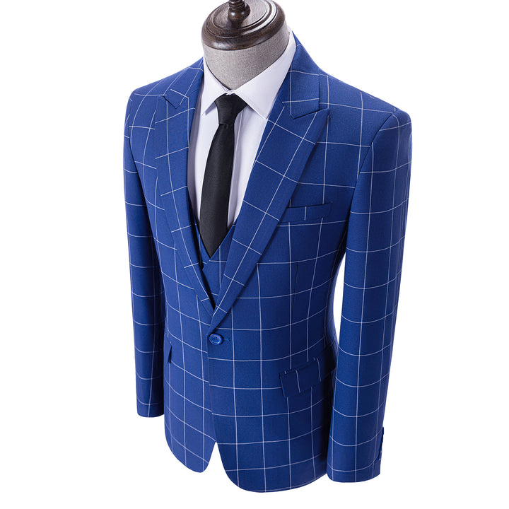 Bllmen Royal Blue 3 Pieces Mens Suit Peak Lapel Tuxedos ST017