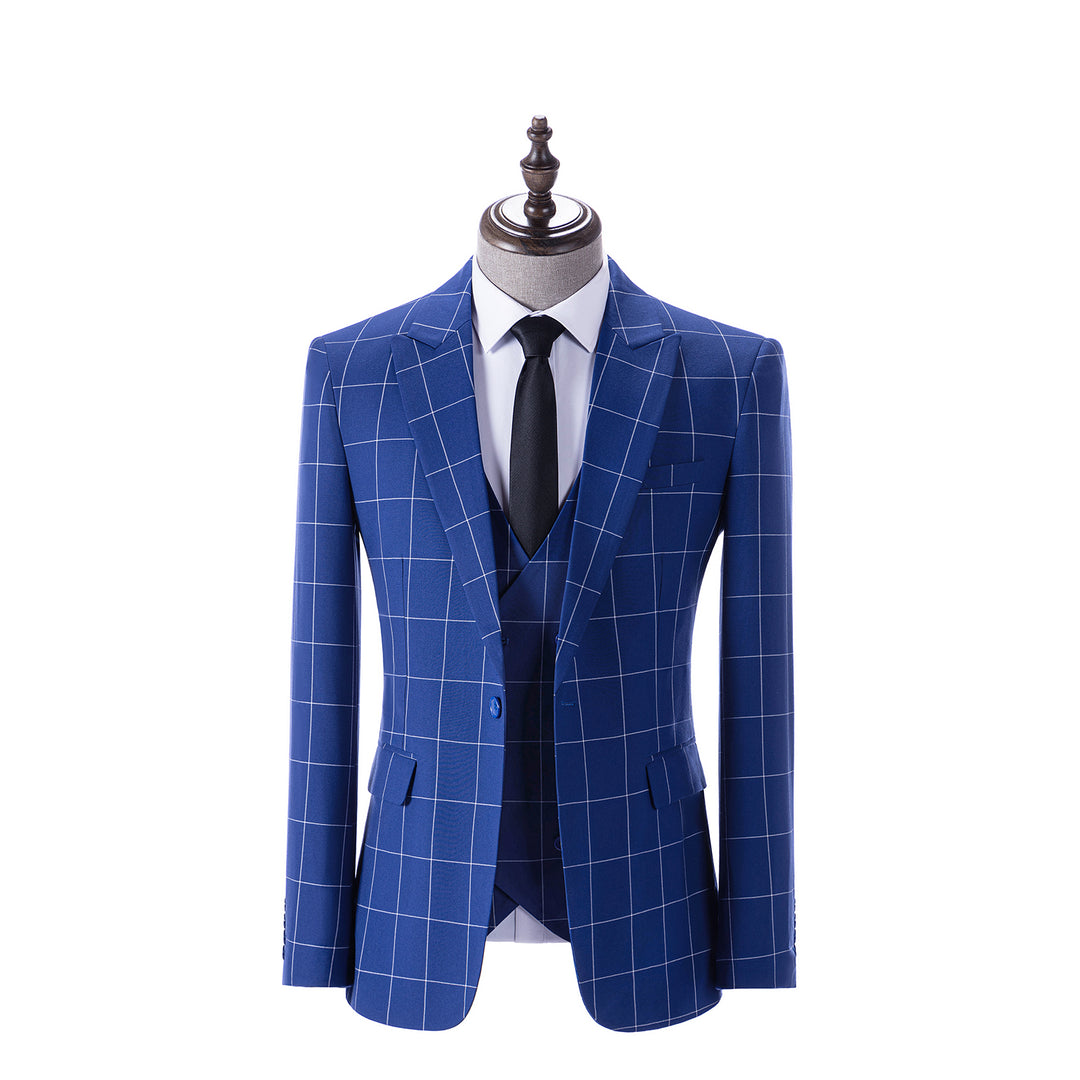 Bllmen Royal Blue 3 Pieces Mens Suit Peak Lapel Tuxedos ST017