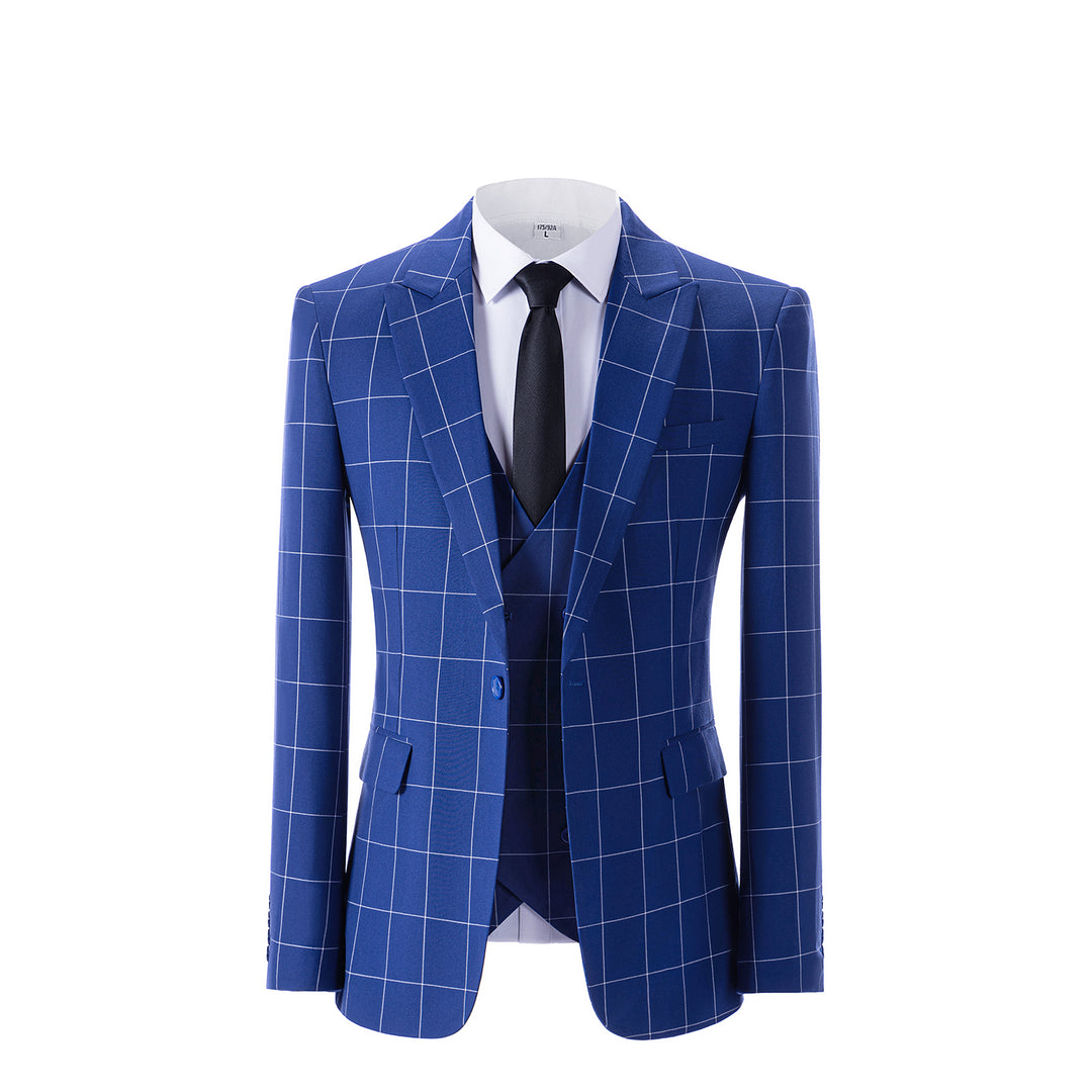 Bllmen Royal Blue 3 Pieces Mens Suit Peak Lapel Tuxedos ST017